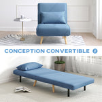 3-in-1 slaapfauteuil, eenpersoons slaapstoel met 5-standen rugleuning, van stof, inclusief kussen, blauw