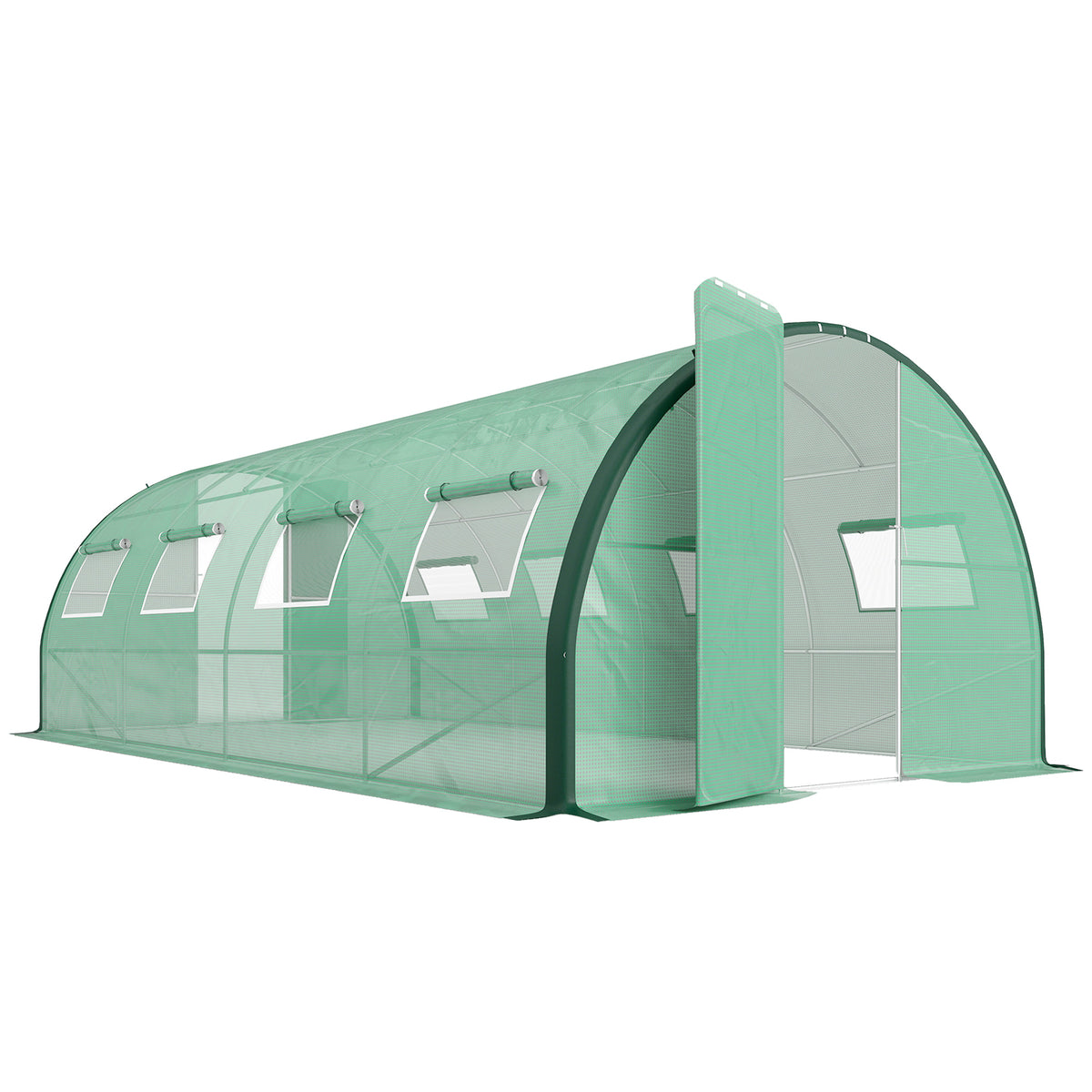 Serre de jardin tunnel serres tunnel 18 m² 8 fenêtres 2 portes articulées toile PE structure en fer galvanisé vert