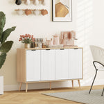 Buffet bas meuble de rangement 2 placards 4 portes motif chevrons étagères réglables 120 x 35 x 77,4 cm blanc