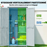 Armoire de jardin, armoire extérieure de rangement en bois avec 2 portes verrouillables, 2 étagères et 10 crochets, gris