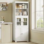Armoire de cuisine buffet cuisine vaisselier meuble de rangement avec 2 niches, 2 placards avec 4 portes dont 2 portes vitrées, étagère réglable - dim. 60I x 30P x 162H cm blanc