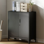 Büroschrank mit 2 Ebenen, Metall-Büroaufbewahrung mit 2 abschließbaren Türen, 80 x 35 x 91 cm, schwarz