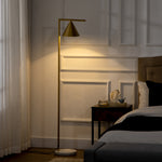 Lampadaire sur pied salon en acier avec abat-jour conique orientable base marbre 40W 35 x 26 x 153 cm doré