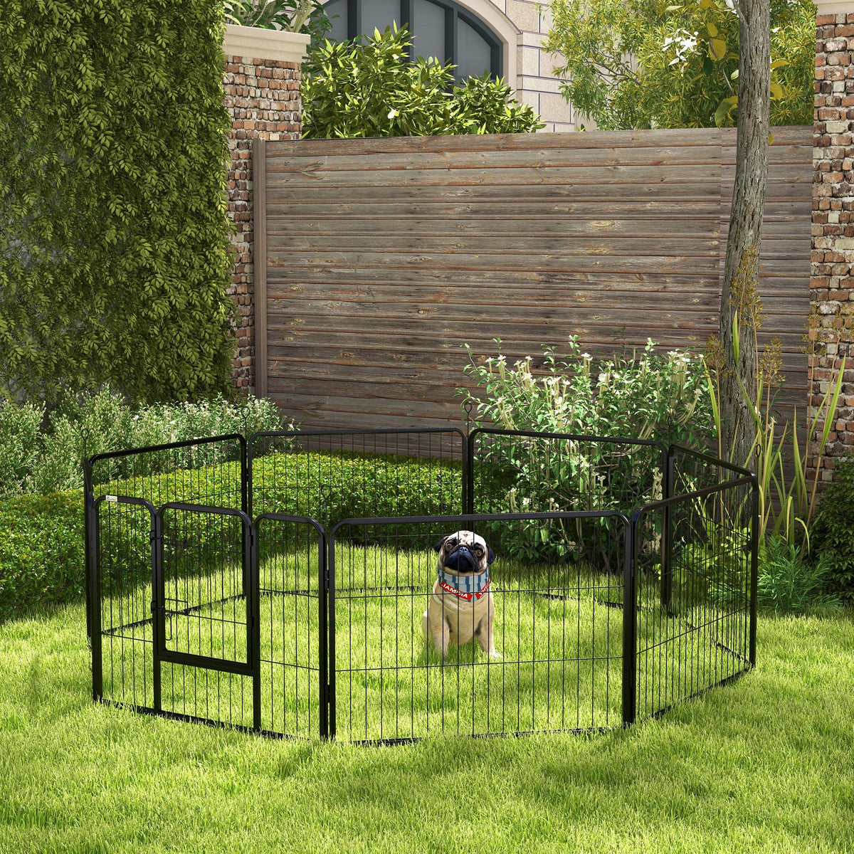 Luxe parc enclos modulable acier époxy porte verrouillable pour chiens, lapins, rongeurs, petits animaux, intérieur et extérieur 80 x 60 cm noir