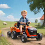 Elektrischer Kindertraktor mit abnehmbarem Anhänger, Elektroauto für Kinder, 2,4G-Fernbedienung, 139x58x55cm, orange