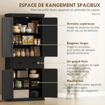 Buffet haut cuisine, armoire de cuisine avec 4 portes, tiroir et étagères réglables, 76,2 x 40,2 x 183 cm, noir