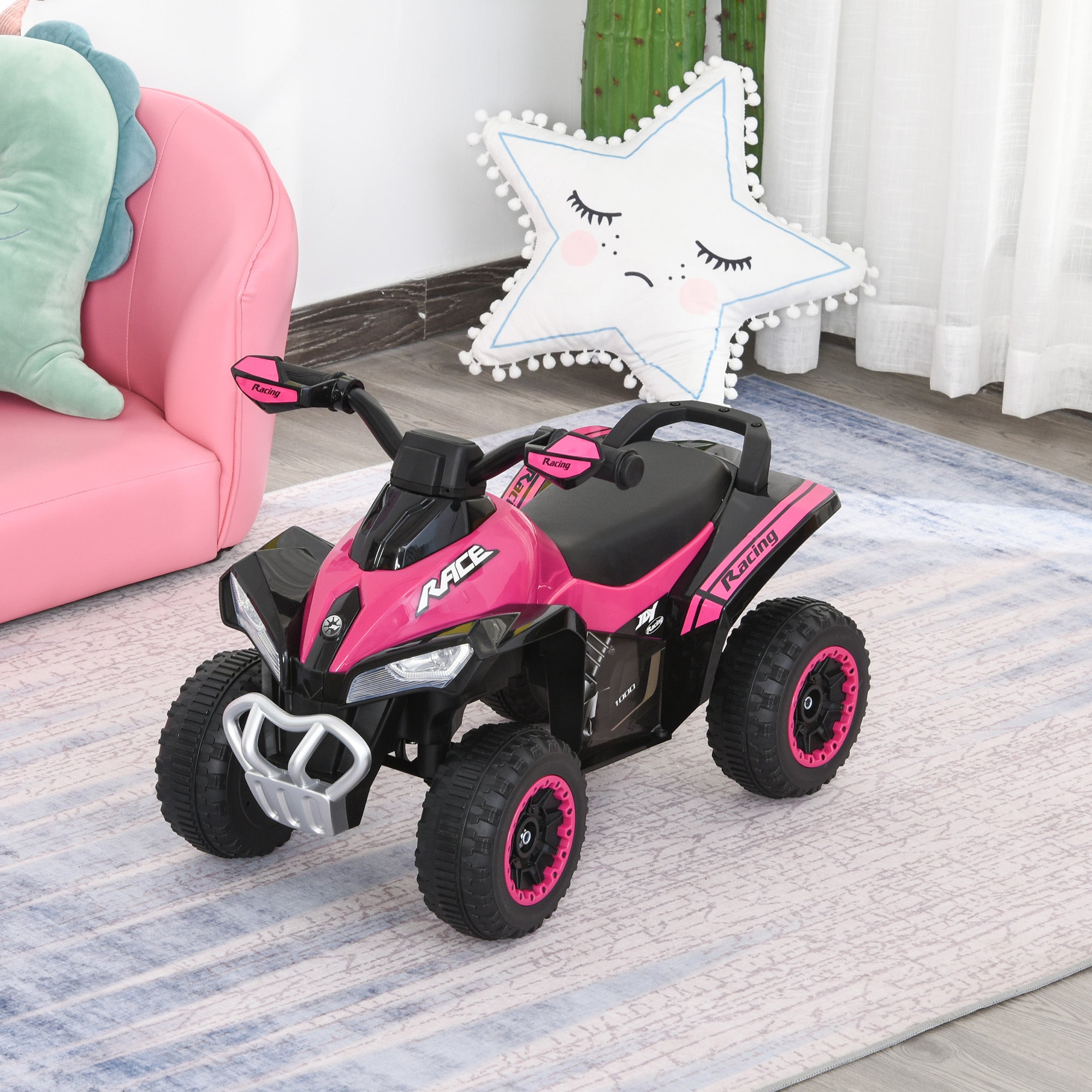 Rutschfahrzeug für Kinder OHNE Motor Quad 18-36 Monate Maße 67L x 38B x 44H cm Licht- und Soundeffekte Pink Schwarz NICHT ELEKTRISCH