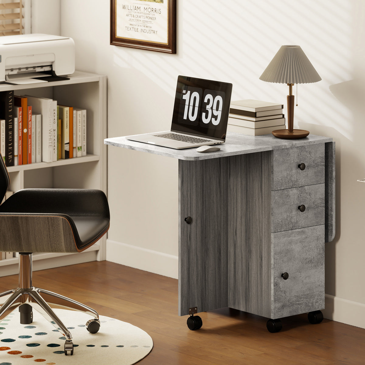 Table de cuisine pliable table à manger pliante 2 plateaux rabattables avec 2 tiroirs 1 placard et 1 étagère de rangement 120 x 60 x 76,5 cm - gris