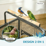 Cage de transport en acier pour perroquets, cage à oiseaux avec 2 bols en acier inoxydable, 2 perchoirs, plateau, noir