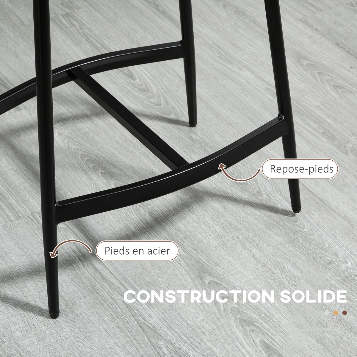 Lot de 2 tabourets de bar avec repose-pieds acier style industriel assise incurvée 48,5 x 38,5 x 68,5 cm marron noir