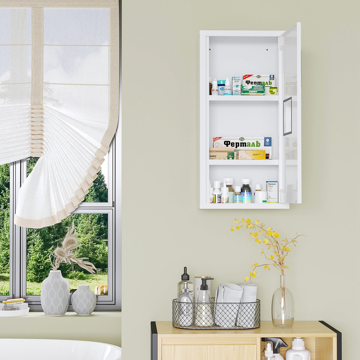 Armoire à pharmacie murale 2 étagères 3 niveaux avec porte aimantée métal 30 x 12 x 60 cm blanc
