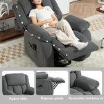 Fauteuil releveur électrique massage et chauffage avec repose-pied, dossier inclinable, télécommande et poche latérale