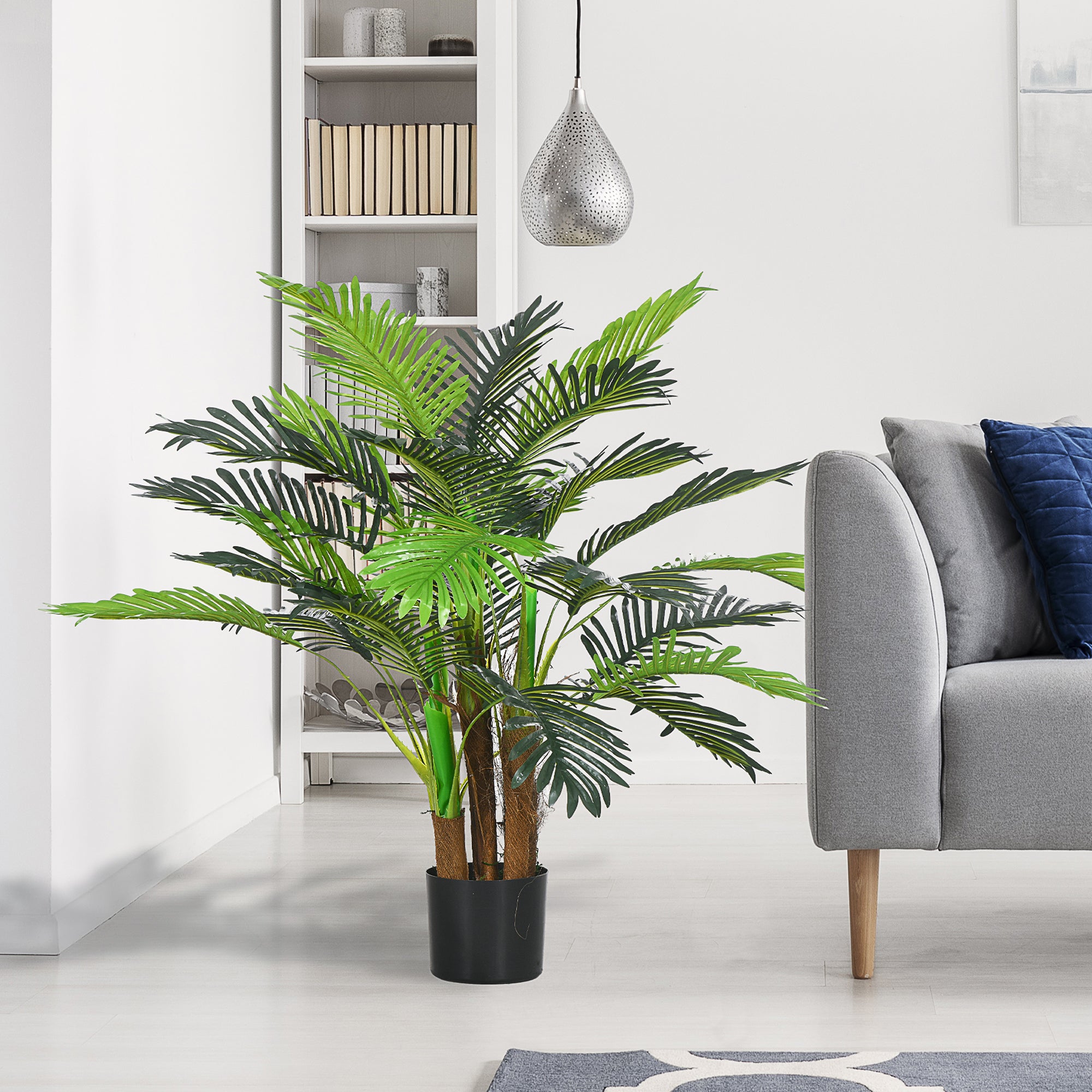 Palmier Artificiel H.1 m Arbre Artificiel Tronc Branches Lichen Feuilles Grand réalisme Pot Inclus