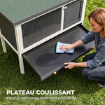 Clapier Lapin Extérieur en Bois, avec Toit Ouvrable en Asphalt et Plateau Coulissant, Design Surélevé, 90x45x65cm, Gris