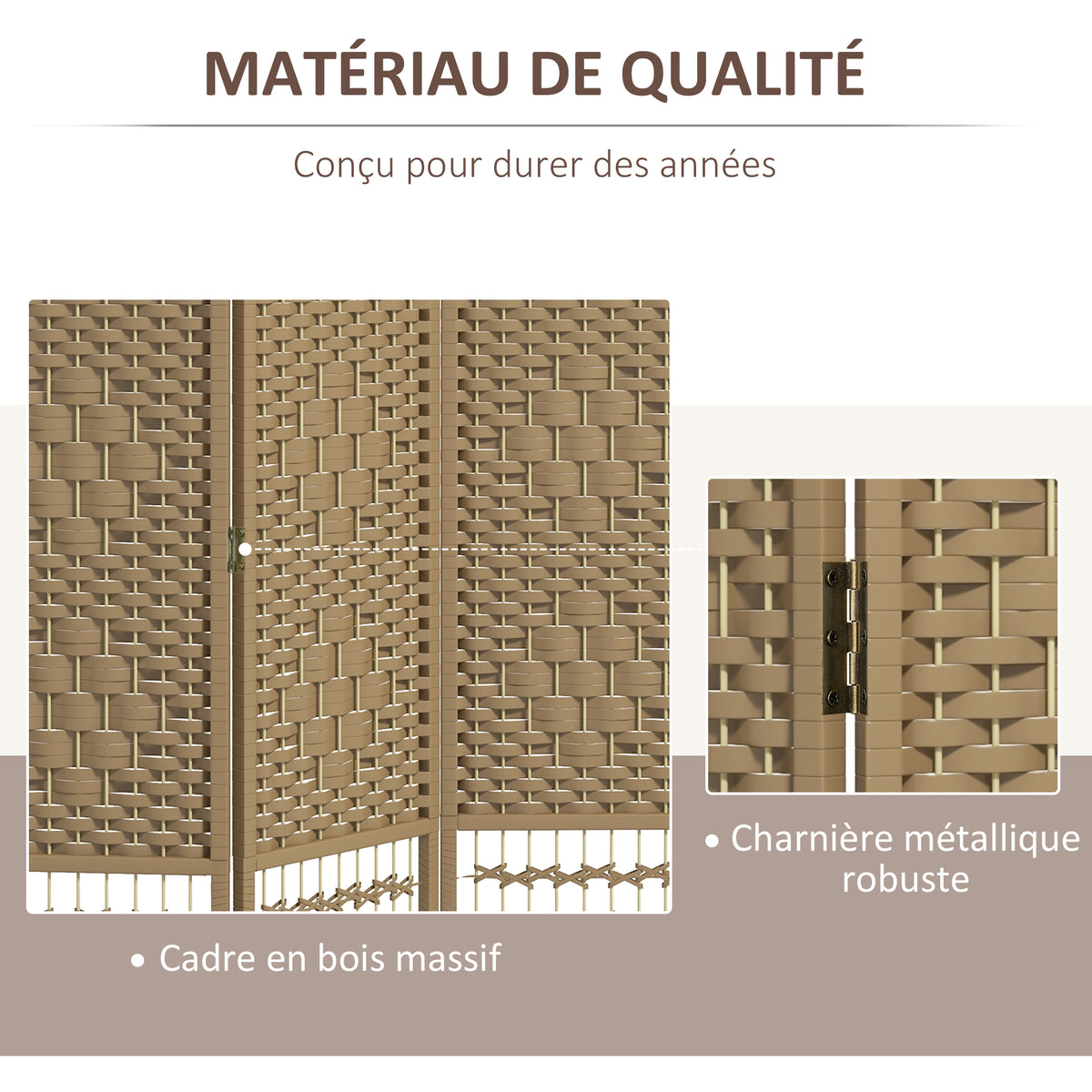 Paravent intérieur en bois séparateur de pièce cloison pliable 3 panneaux 120 x 170 cm bois naturel
