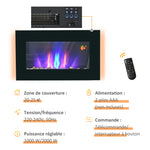Cheminée électrique murale 1000/2000 W, cheminée décorative avec effet flamme 7 couleurs réglables, 72,5x11,5x40cm, noir