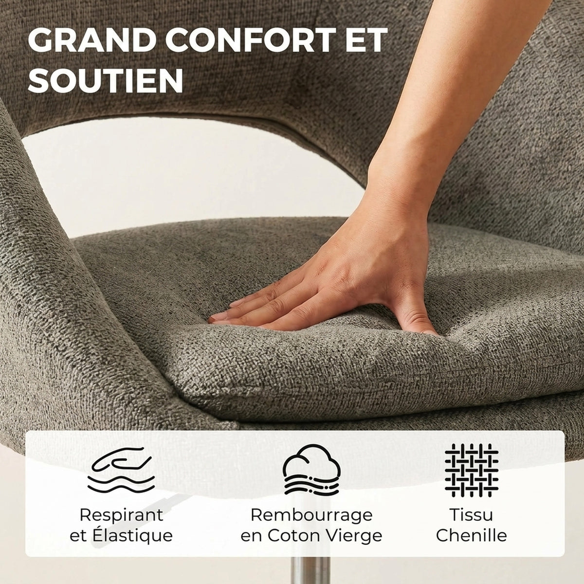 Sedia da ufficio ergonomica in ciniglia, altezza regolabile, braccioli integrati, girevole a 360°, 59x60x79-89 cm, verde scuro