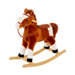 Cheval à Bascule en Bois et Peluche pour Enfant Cheval de Cowboy peluche Pour Enfants de 3-6 Ans Jouet balançoire avec Effet sonore Selle rênes Marron Blanc