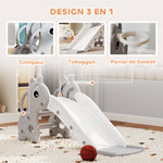 Toboggan pour enfants 3 en 1 en forme de girafe avec panier de basket, escalade et ballon, 106 x 51,5 x 52 cm, gris