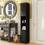 Meuble colonne de salle de bain 2 placards avec étagères réglables + 2 niches 30 x 30 x 181,5 cm noir
