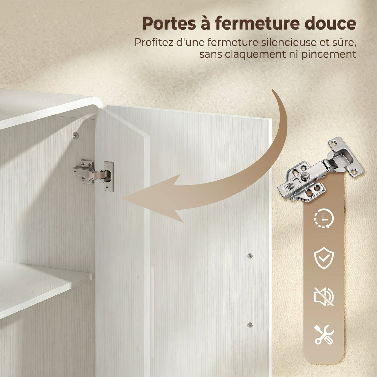 Buffet cuisine, meuble de rangement avec 4 portes à fermeture douce, 4 compartiments et bords arrondis, 152x40x80cm, blanc