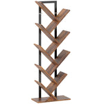 Bibliothèque Arbre à 9 Niveaux, Meuble de Rangement Industriel avec Cadre en Acier, 50x24x136cm, Brun Rustique