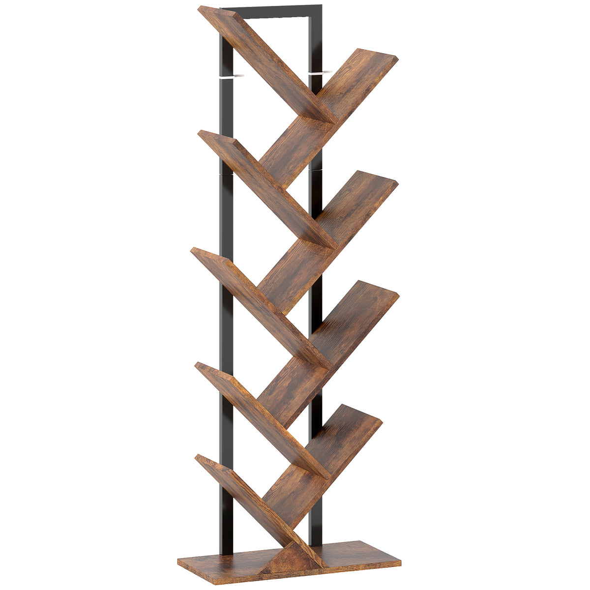 Bibliothèque Arbre à 9 Niveaux, Meuble de Rangement Industriel avec Cadre en Acier, 50x24x136cm, Brun Rustique