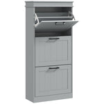 Meuble à chaussures, armoire à chaussures 3 portes abattants 15 paires, étagères réglables, 54 x 24 x 117,5 cm, gris