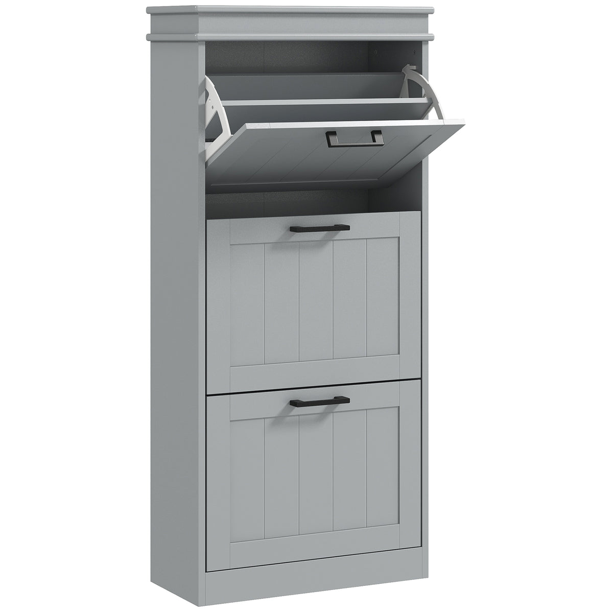 Meuble à chaussures, armoire à chaussures 3 portes abattants 15 paires, étagères réglables, 54 x 24 x 117,5 cm, gris