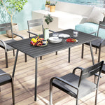 Table à manger de jardin pour 6 personnes avec plateau à lattes pour jardin, patio, terrasse, 150 x 80 x 74 cm, gris