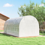 Serre tunnel de jardin 9m², serre de jardin tunnel avec porte et 6 fenêtres, bâche PE 140 g/m² 445 x 200 x 200 cm blanc