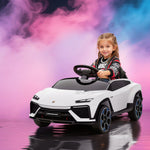 Voiture électrique enfant véhicule électrique Lamborghini 12V télécommande 2,4G et 2 moteurs vitesse max. 4 km/h blanc