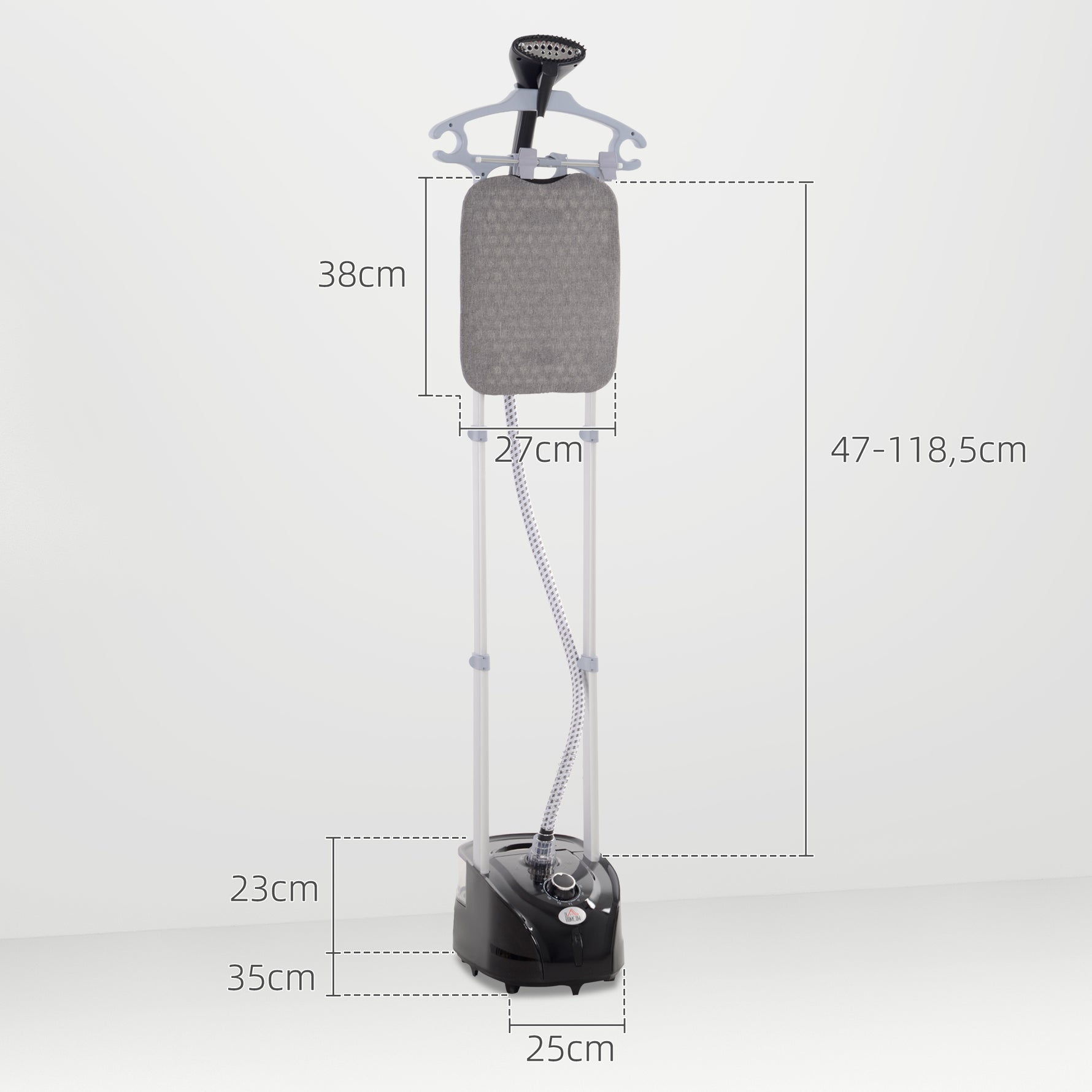 Défroisseur vapeur vertical 1950 W 32g/min, réservoir d'eau 2 L, tige télescopique, 11 températures réglables, noir