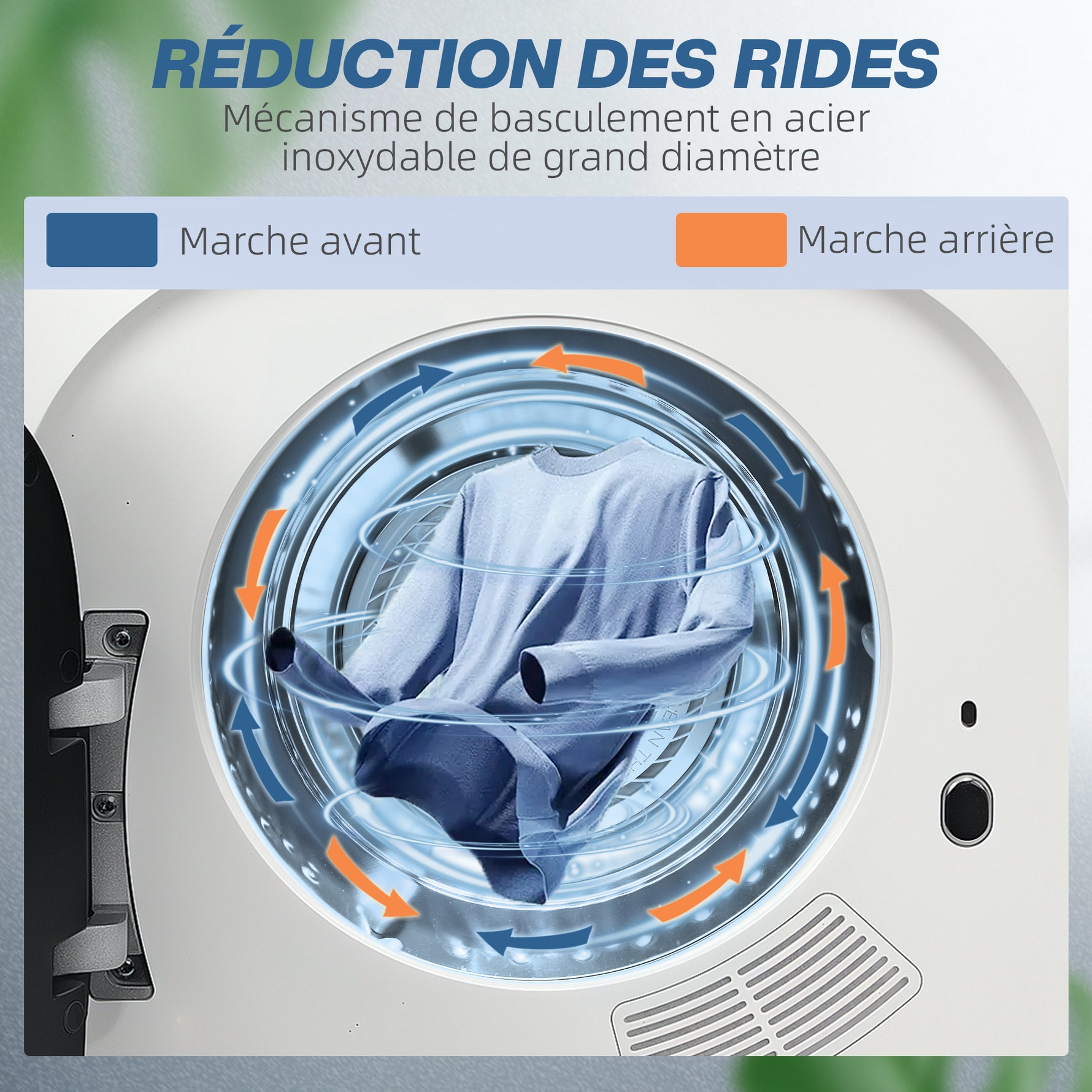 Sèche linge à évacuation électrique 800 W 4 Kg avec 5 modes de séchage, cuve en acier inoxydable, charge frontale