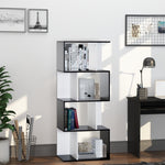 Bibliothèque à 5 niveaux, meuble de rangement en forme de S avec étagères, étagère de rangement pour salon, chambre bureau, 60 x 24 x 148 cm, noir, blanc