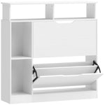 Meuble à chaussures, armoire à chaussures, 2 tiroirs rabattables, compartiments ouverts et étagère réglable, blanc