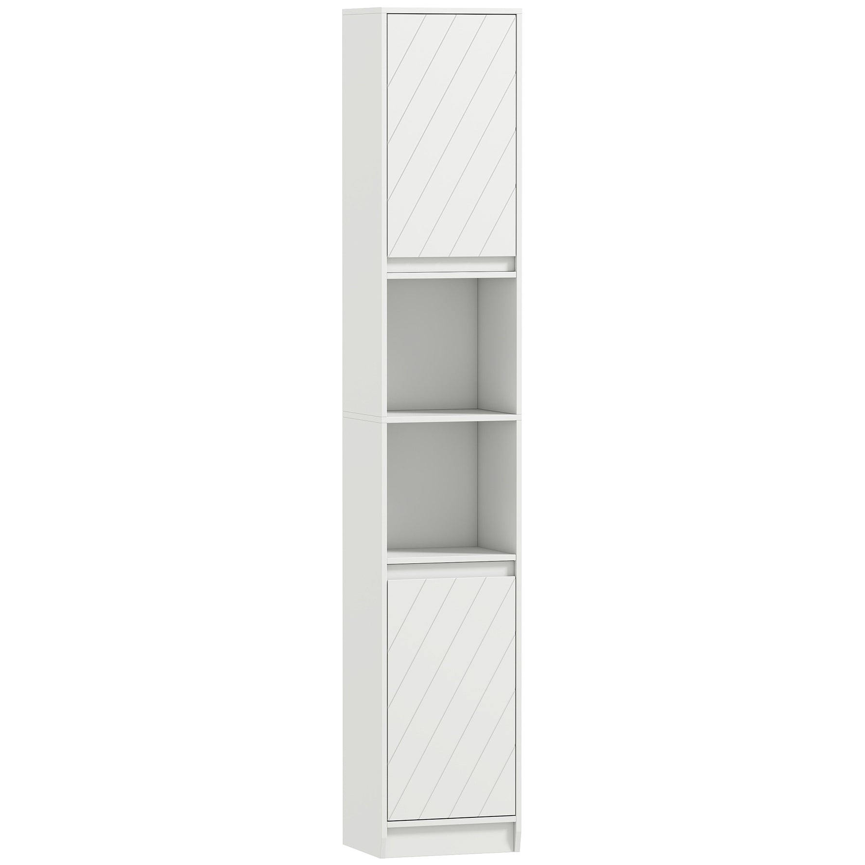 Meuble colonne salle de bain, meuble de rangement avec 2 portes, 2 compartiments ouverts, , 30 x 24 x 170 cm, blanc