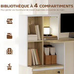 Bureau d'ordinateur avec bibliothèque 4 compartiments et tiroir verrouillable, 126 x 50 x 109 cm, chêne et blanc