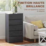 Commode 5 tiroirs, meuble de rangement à haute brillance, fermeture douce et silencieuse, 53 x 34 x 100 cm, gris