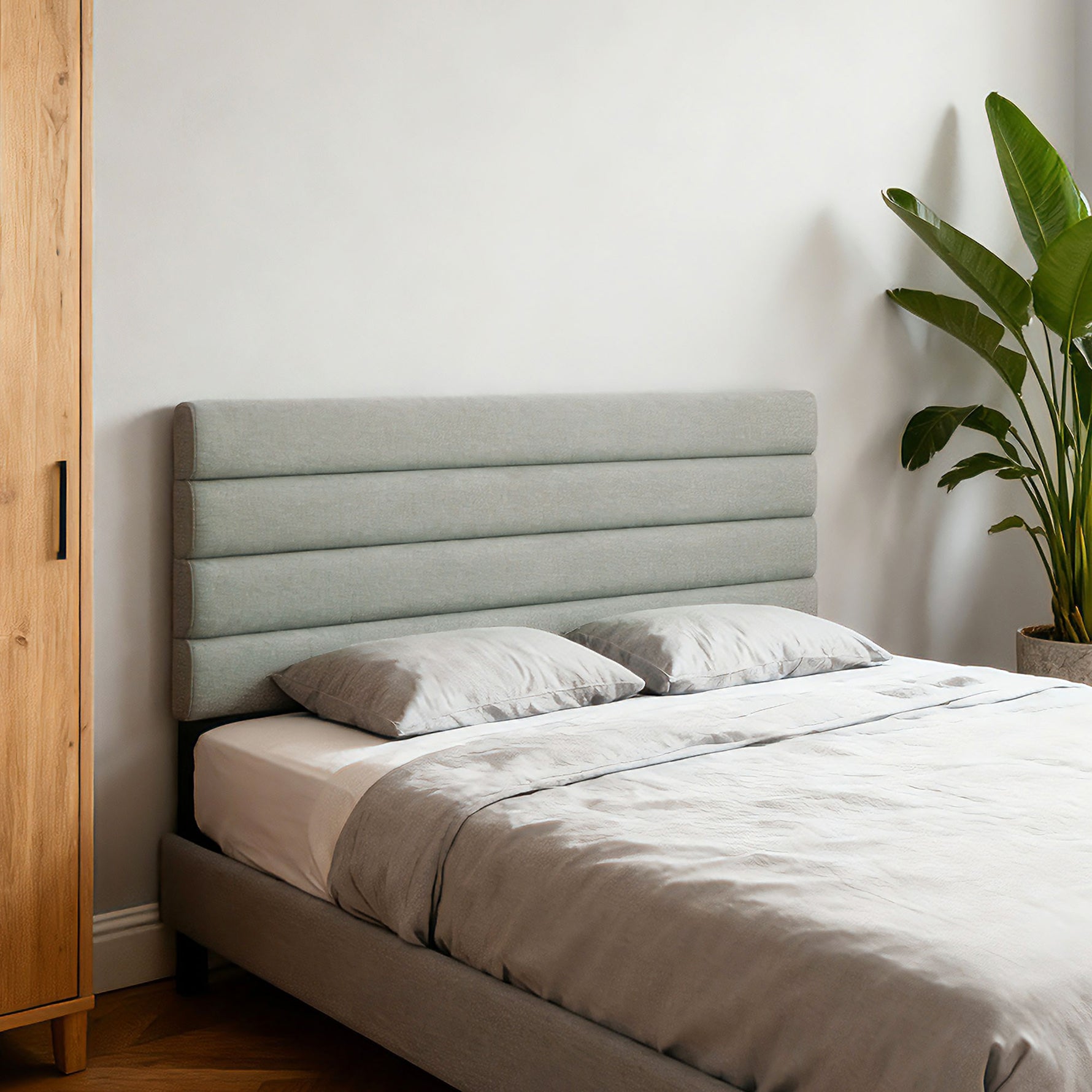 Tête de Lit Capitonnée, Hauteur Ajustable en 3 Niveaux avec Pieds en Métal pour Chambre, 140 x 10 x 106/116/126 cm, Gris