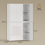 Credenza alta da cucina mobiletto da cucina lucido 6 ante a chiusura rallentata ripiani regolabili bianco