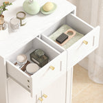 Meuble de salle de bain meuble de rangement avec 2 tiroirs double porte arquée étagères réglables 60x30x108cm blanc
