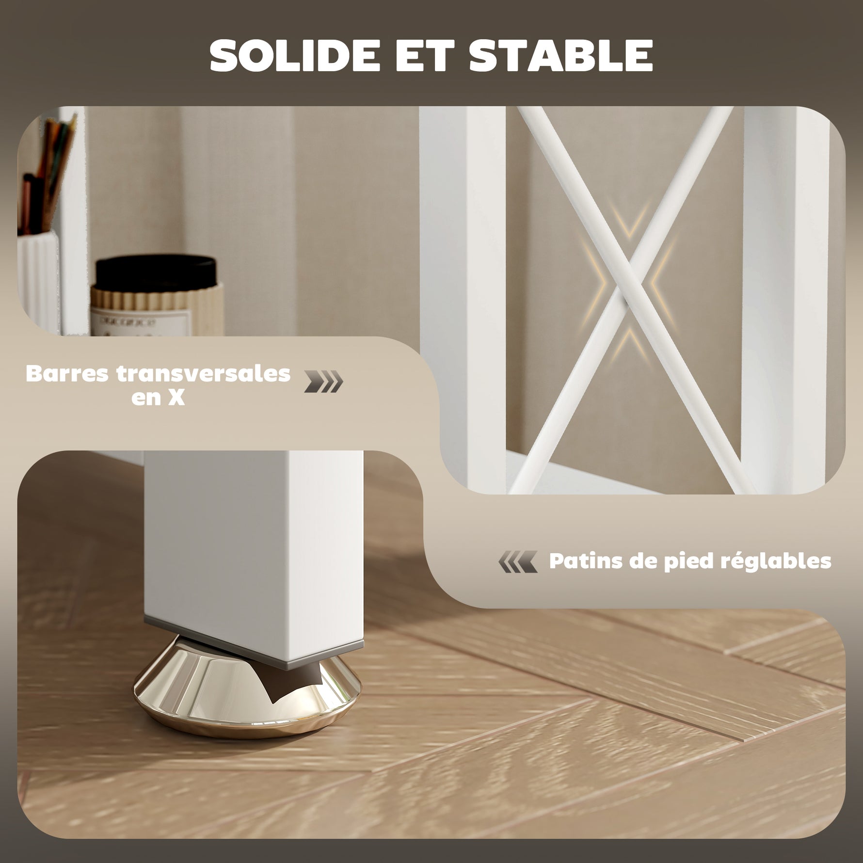 Bureau d'angle modulable réversible, bureau avec rangement, étagère de rangement, cadre en métal, 135x110x75cm, blanc