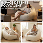 Pouf per adulti in velluto a coste, imbottito in schiuma, forma avvolgente, senza montaggio, 114x121x60 cm, crema