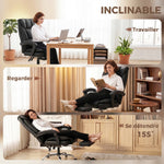Chaise de bureau ergonomique, fauteuil de bureau inclinable avec repose-pieds, hauteur réglable, pivotante 360°, noir