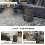 Pouf tabouret repose-pied coffre de rangement en velours côtelé 36 x 36 x 44 cm pour salon chambre gris-5