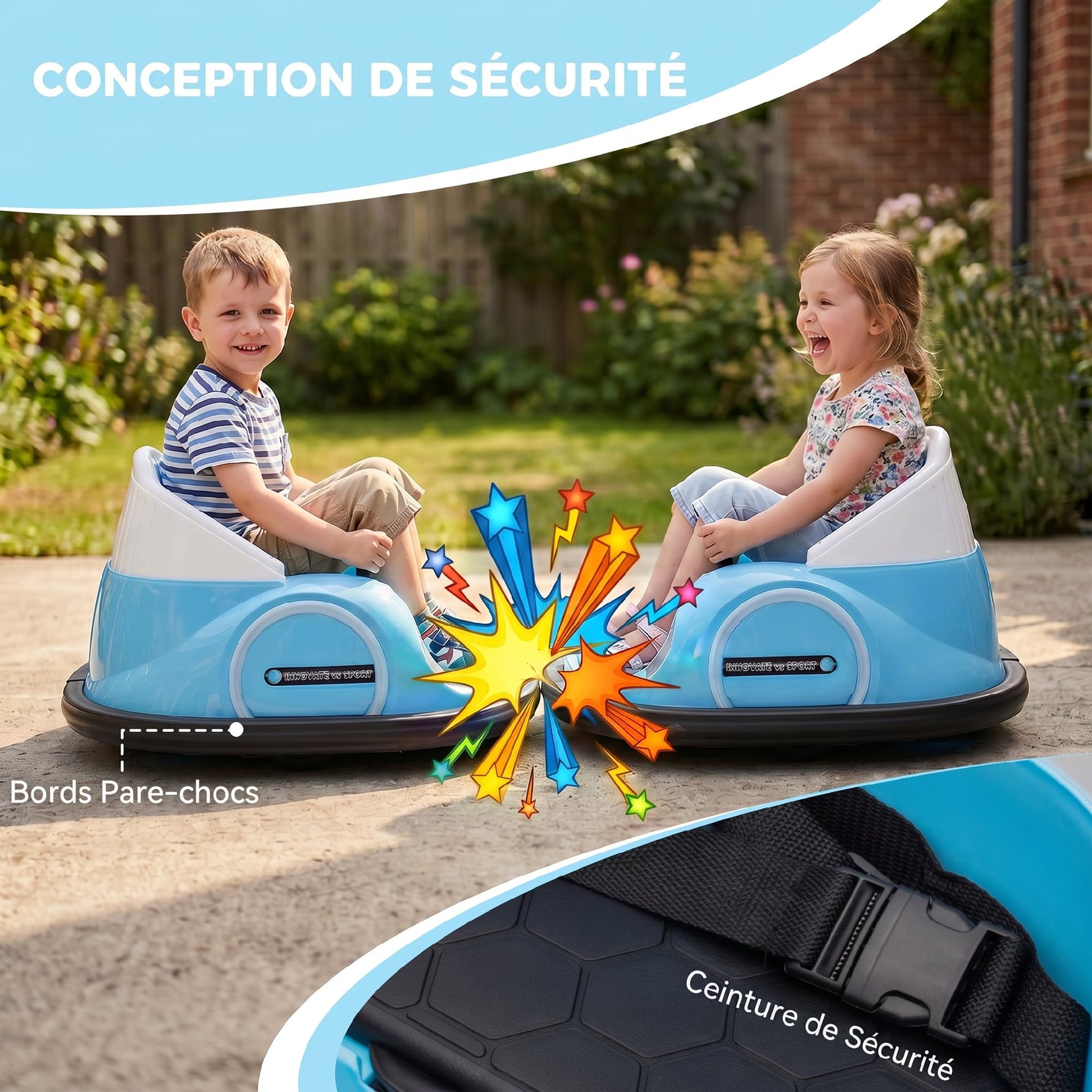 Voiture Tamponneuse Électrique Enfant 12V, Rotation à 360°, Auto-Tamponneuse Enfant avec Télécommande, Bleu