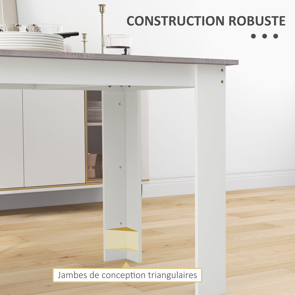 Jangelako mahaia, sukaldeko mahai modernoa, gainazal handia 4-6 pertsonentzat, partikula-taulazkoa, 120x69x75 cm, grisa