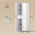 Armoire de cuisine meuble de rangement buffet 4 portes avec étagères réglables - dim. 60L x 35l x 170H cm blanc laqué