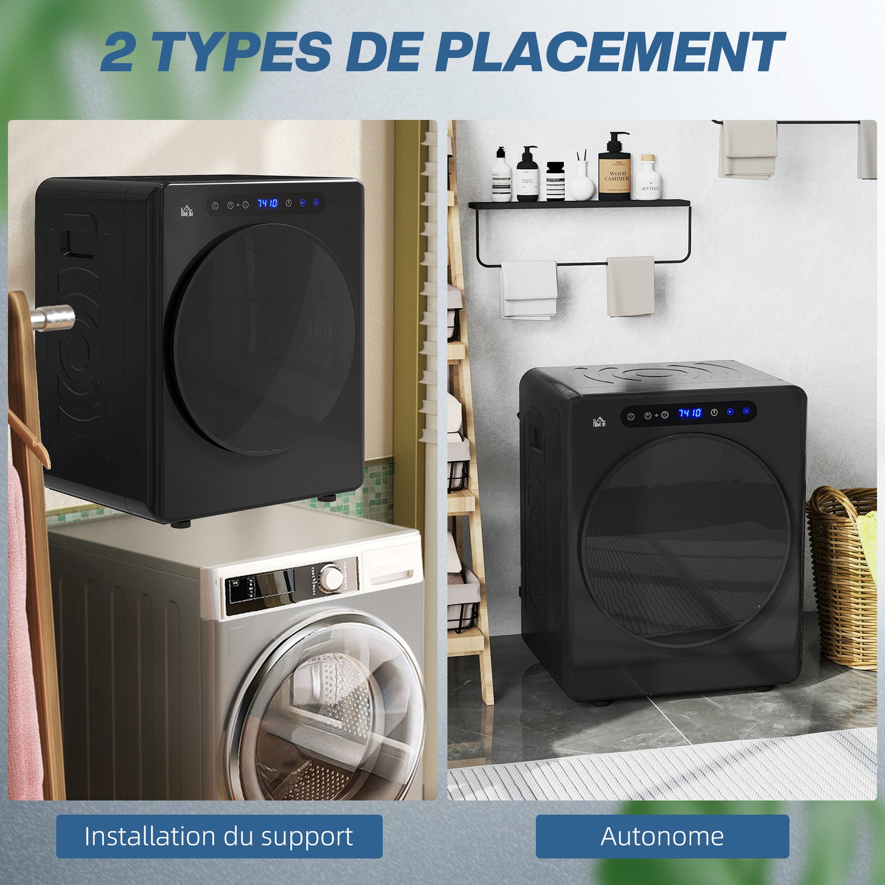 Sèche linge à évacuation, sèche-linge électrique 1000 W 3 Kg, modes Extra Dry et ECO, minuterie, acier inoxydable, noir